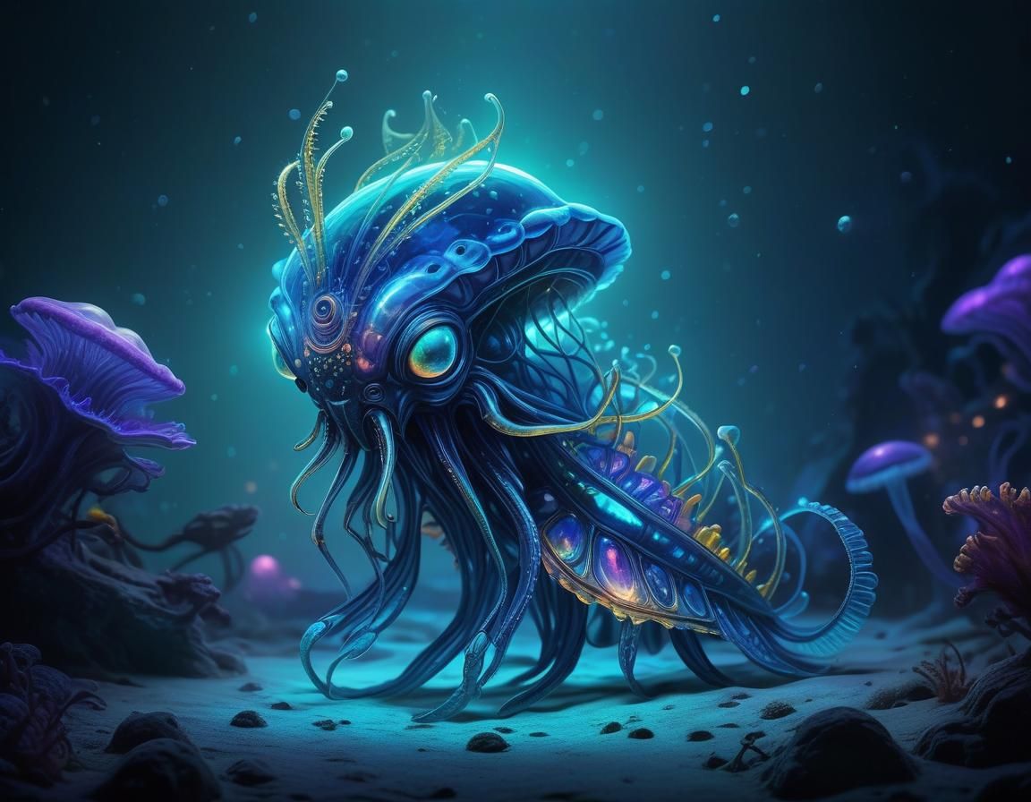 Opal Jellyfish with Tiara in Bioluminescent Style