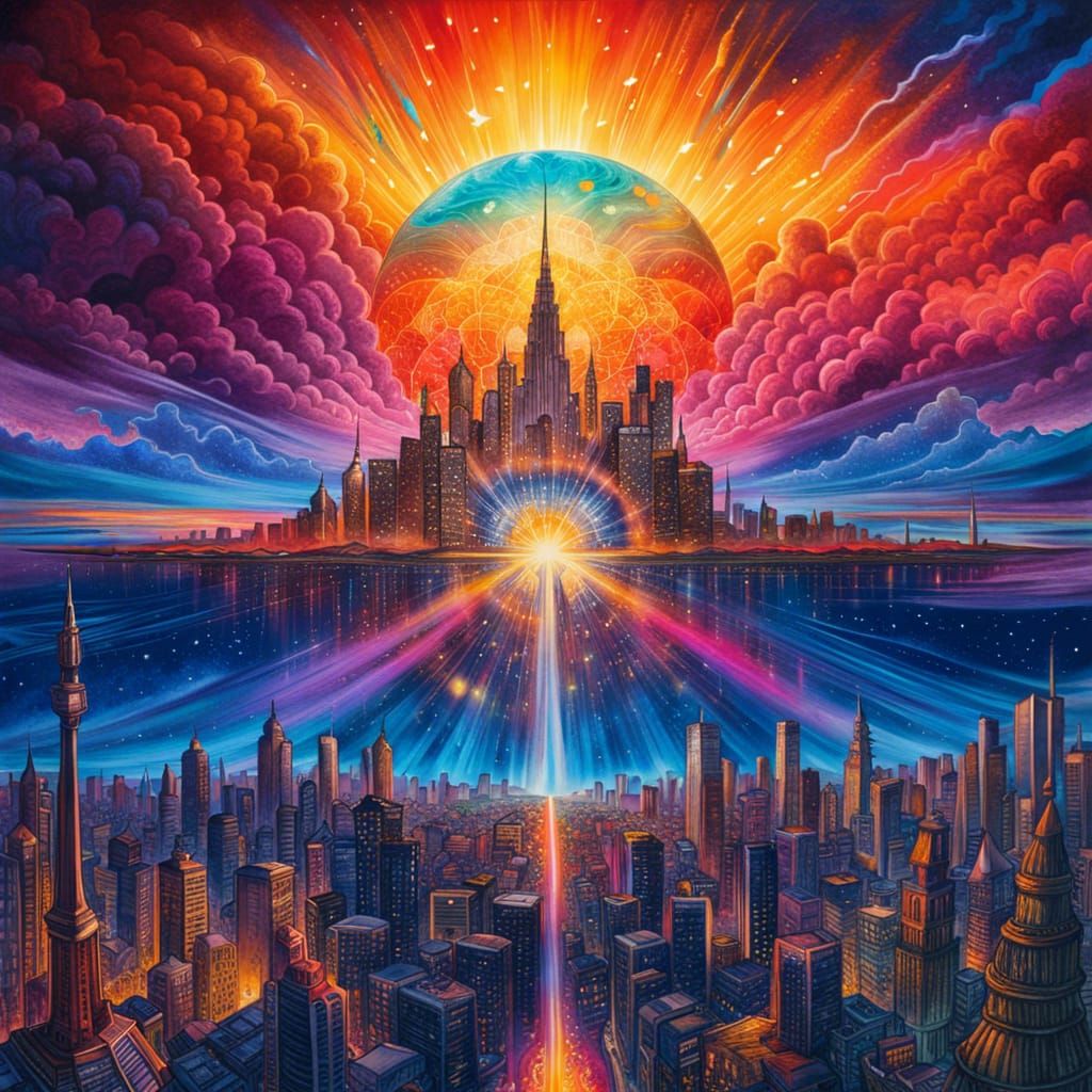 Radiant Mandala Rises Over Solarpunk Horizon