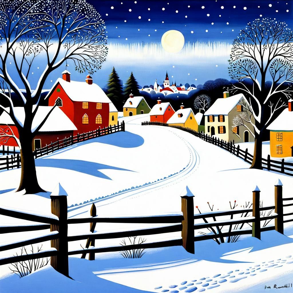 Festive Winter Robin in Naive Folk Art Style