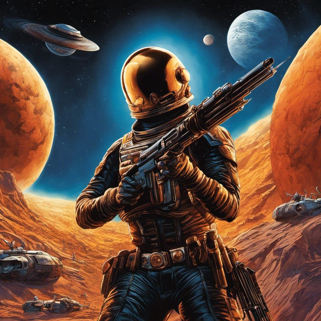 Space Spaghetti Western Gunwoman in Detailed Technicolor