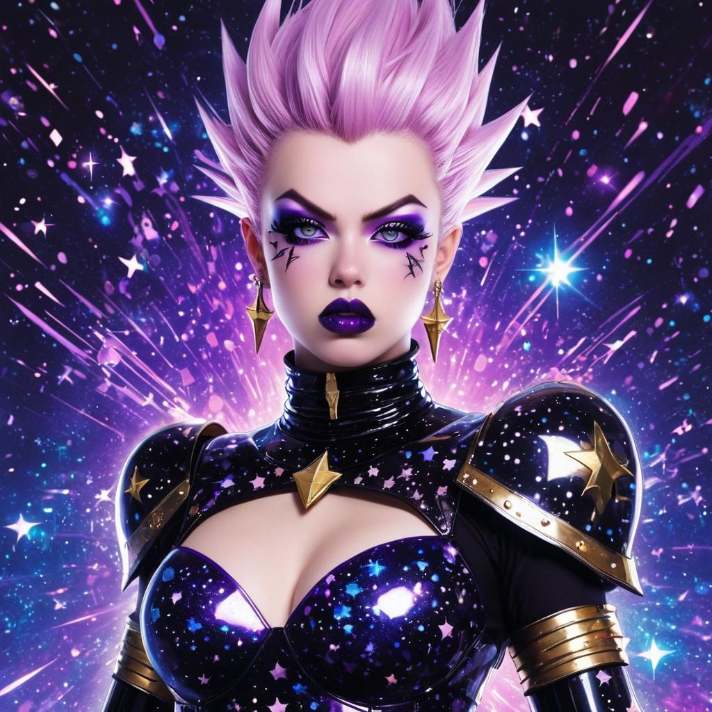 Glam Goth Anime Warrior Woman with Saiyan Armor