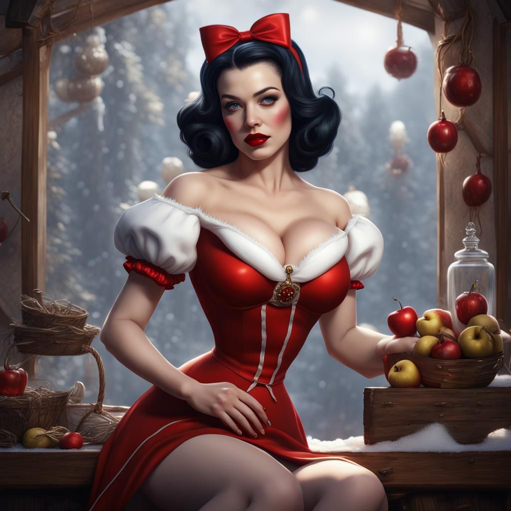 Hyperrealistic Snow White Pinup in Detailed Matte Painting