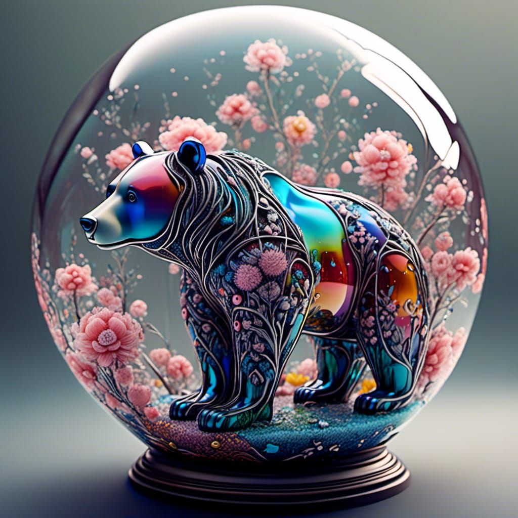 Glass Bear Sculpture with Garden City Inside