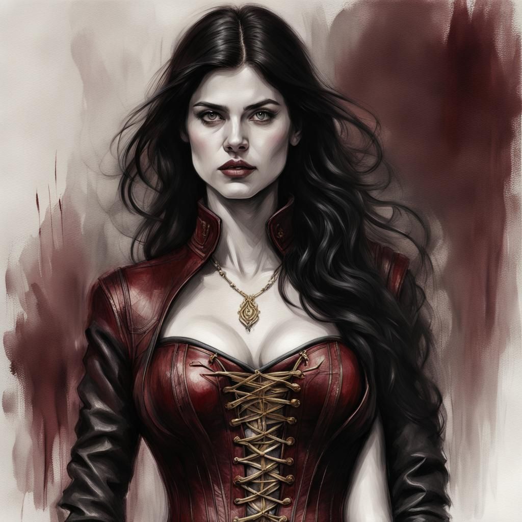 Charcoal Sketch: Attractive Thief in Leather Corset
