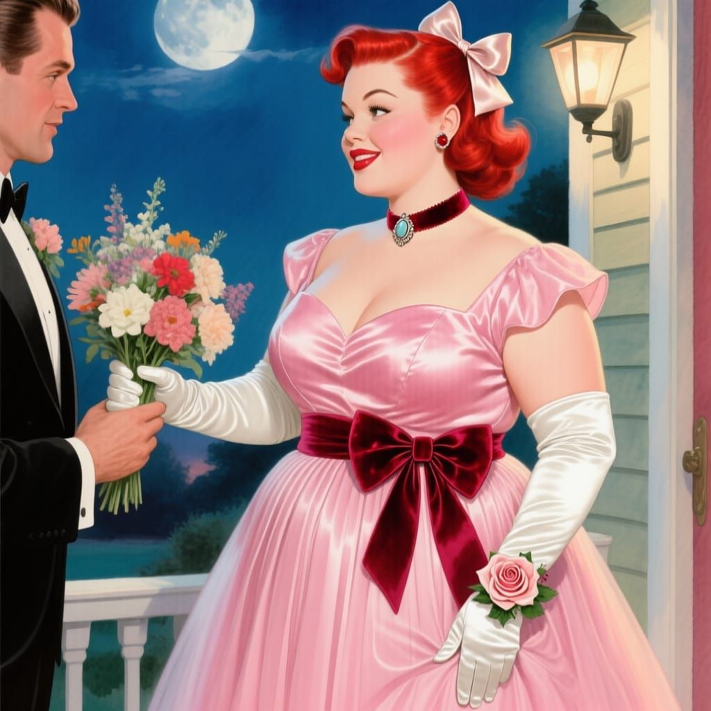 Plus-Size Woman Receives Flowers: Watercolor Pinup