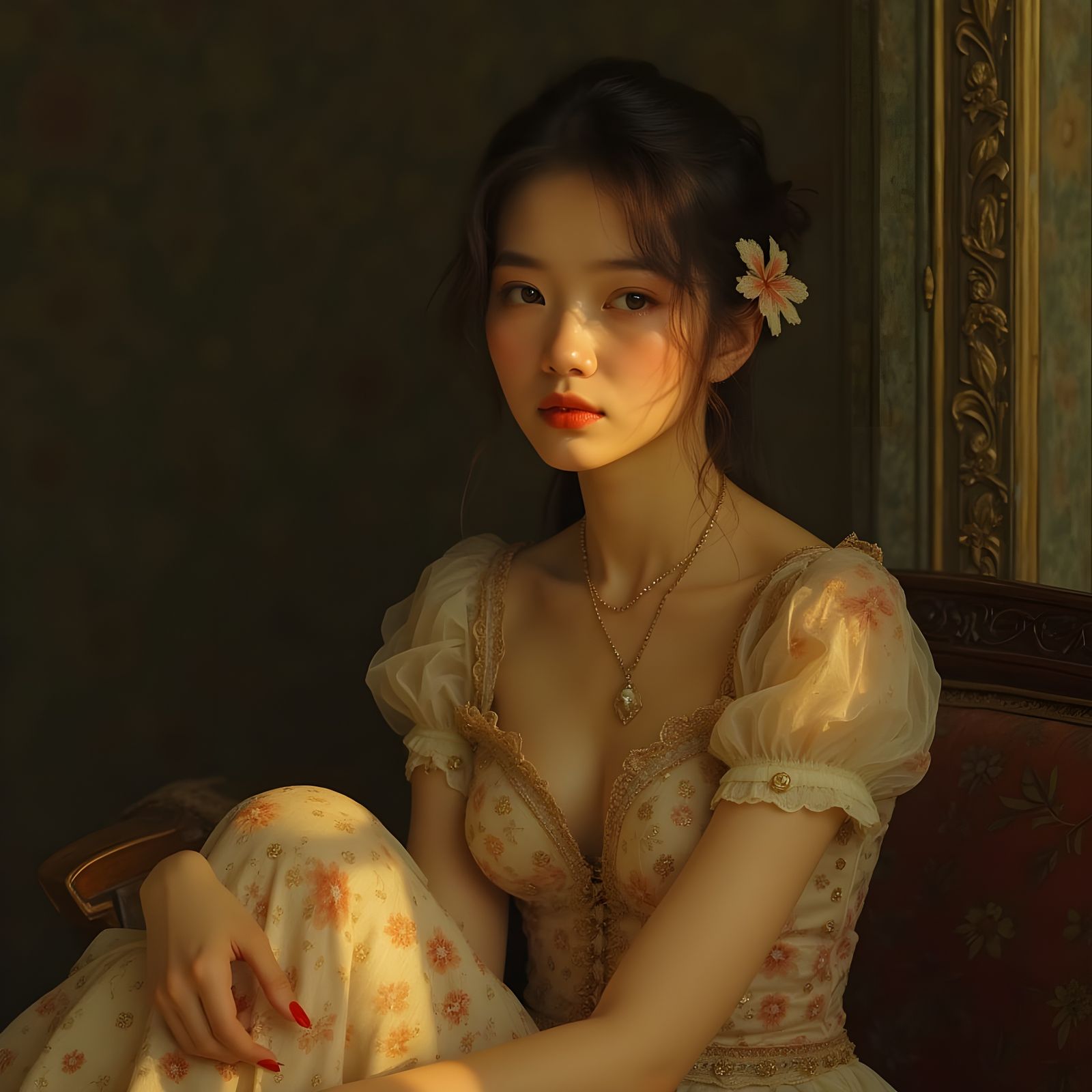 Woman in Contemplative Modern Still Life