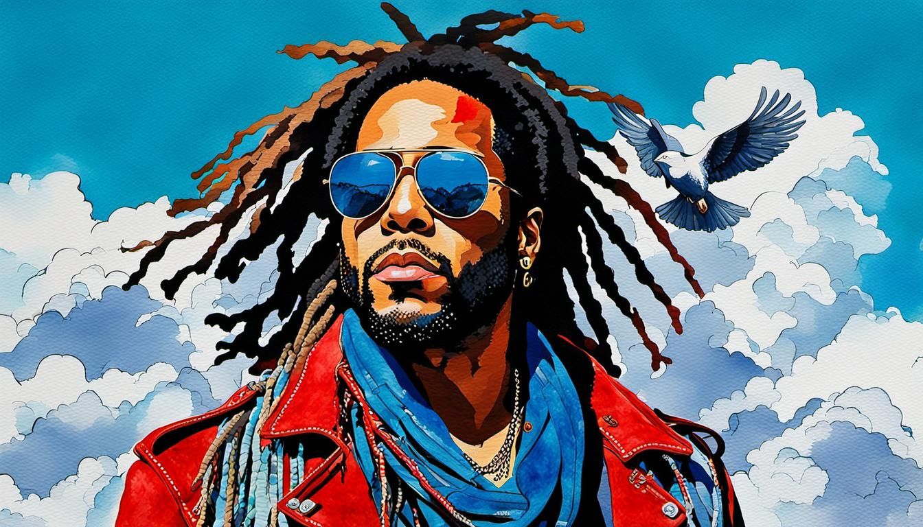 Lenny Kravitz Portrait in Watercolor Pop Art Style