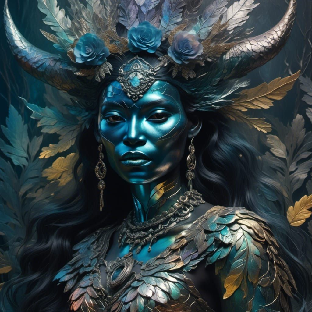 Iridescent Embossed Print of Mythical Ciguapas Demon