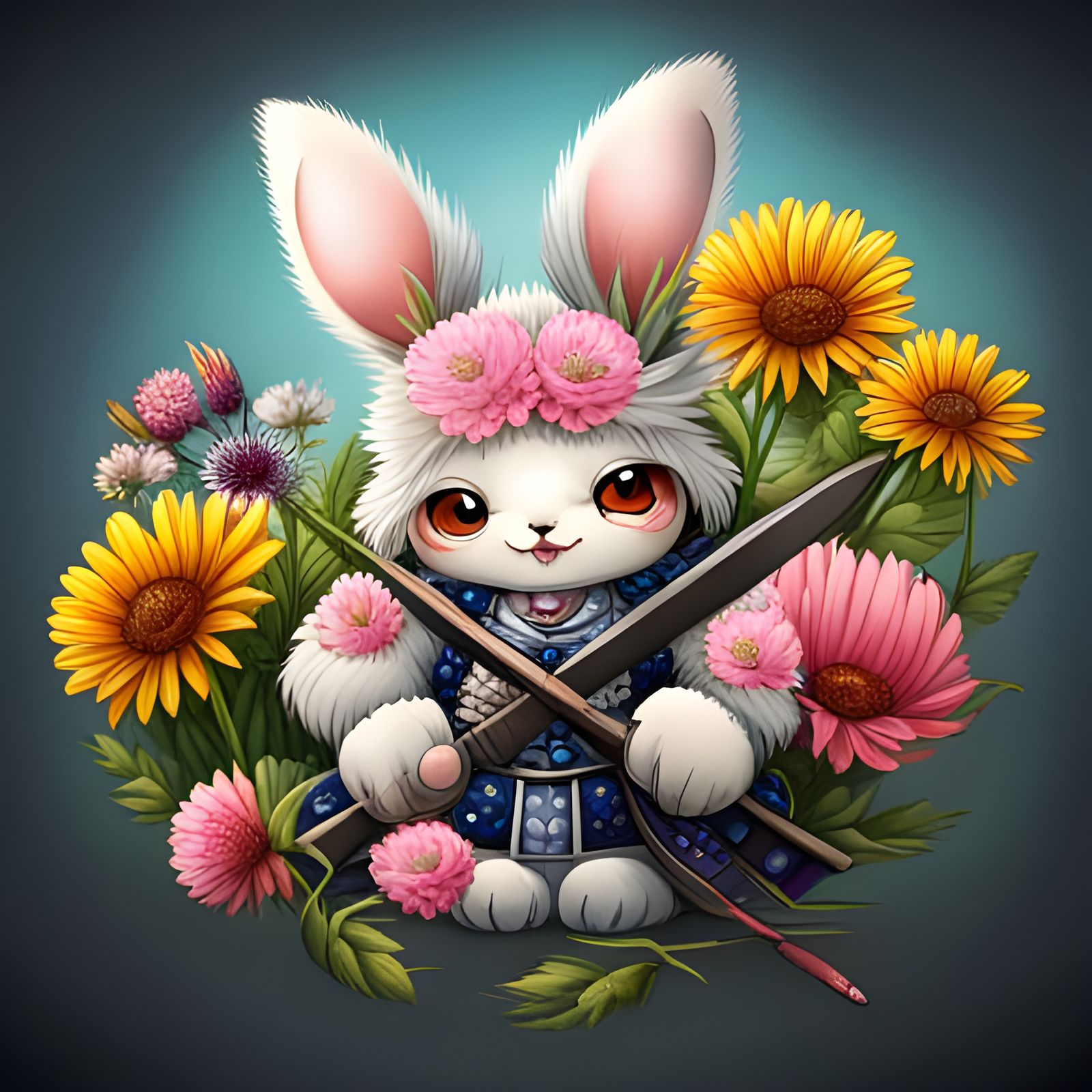 Samurai Rabbit in Glass Sculpture Style