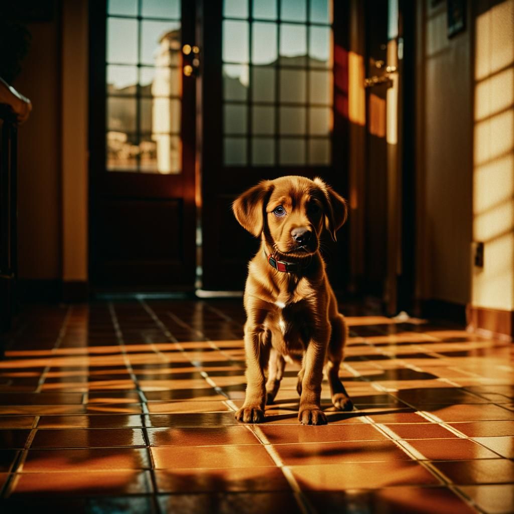 Brown Puppy in Golden Cinematic Light