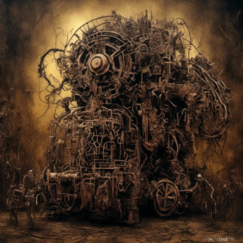 Steampunk Engine in Graffiti Art Style