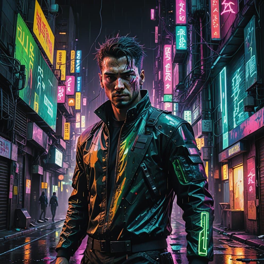 Cyberpunk Glitch: Distorted Face in Dystopian Cityscape