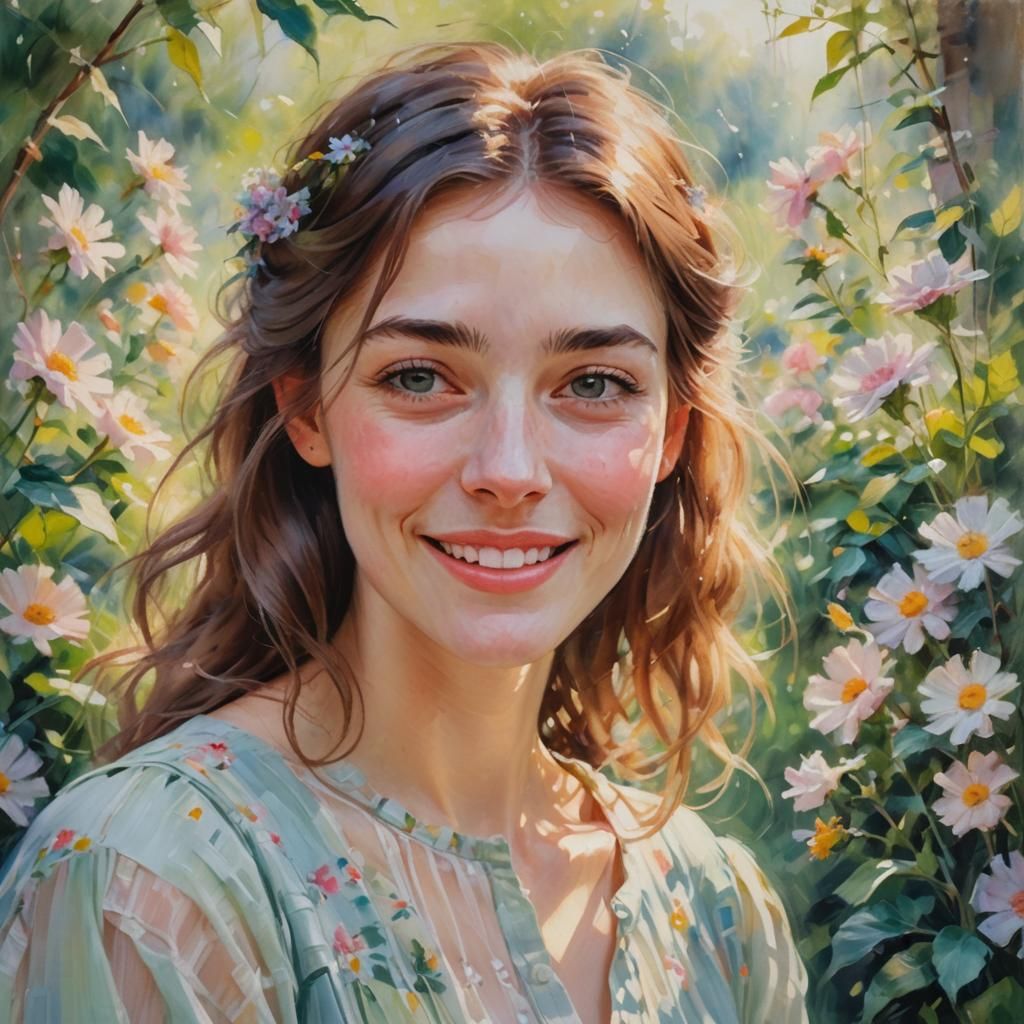 Impressionist Girl in Garden Portrait