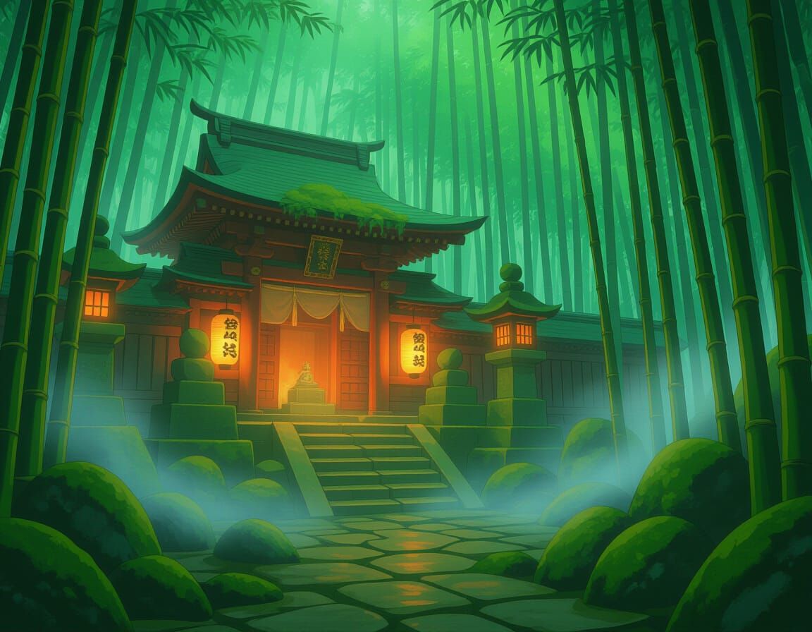Mystical Lost City in Japanese Bamboo Forest