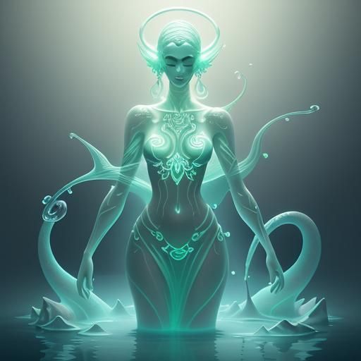 Luminous Neon Glass Woman Statue in Milk Bath