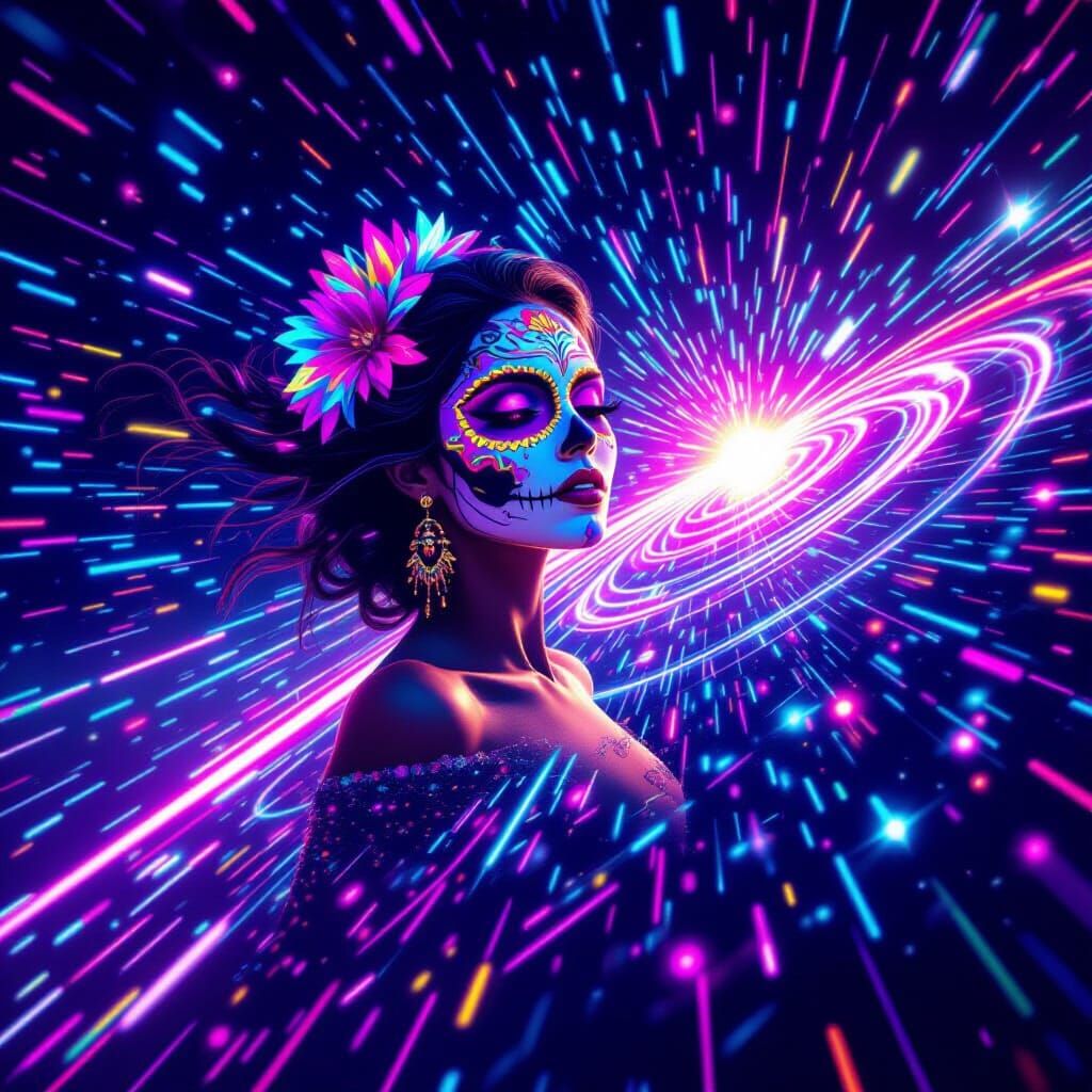 Psychedelic Space Woman with Laser Face Paint