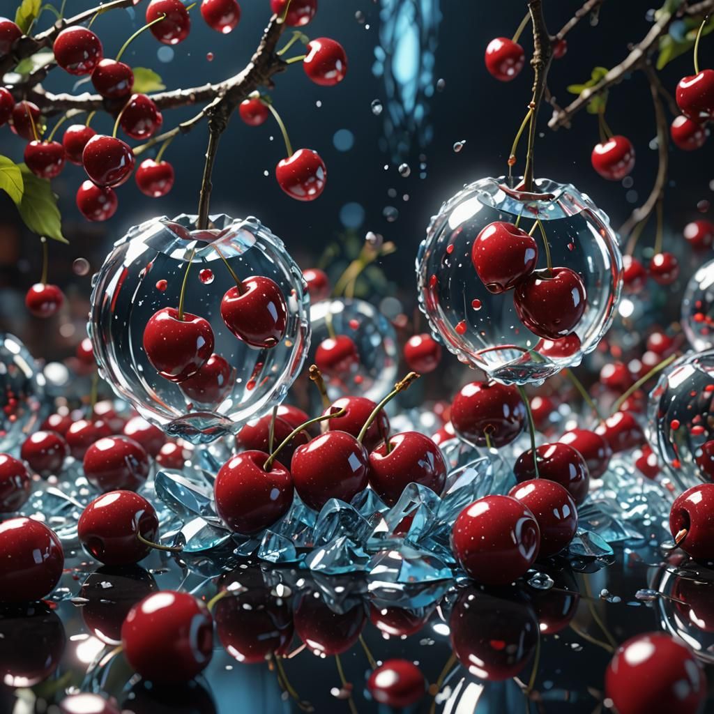 Crystal Cherries in Detailed Matte Painting