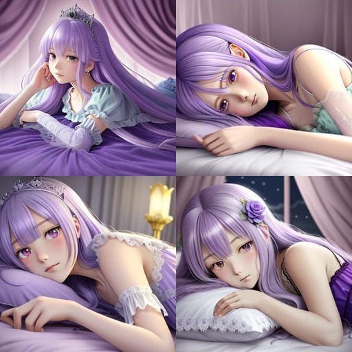 Anime Princess in Royal Bedroom with Moonlight