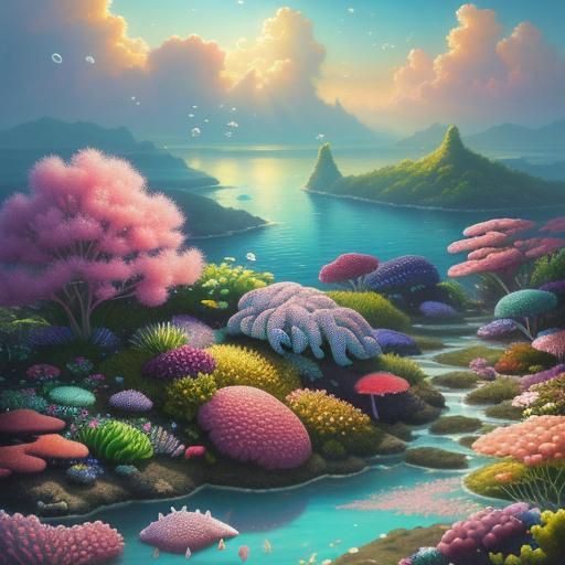 Surreal Coral Reef Garden in Dreamlike Oil Painting