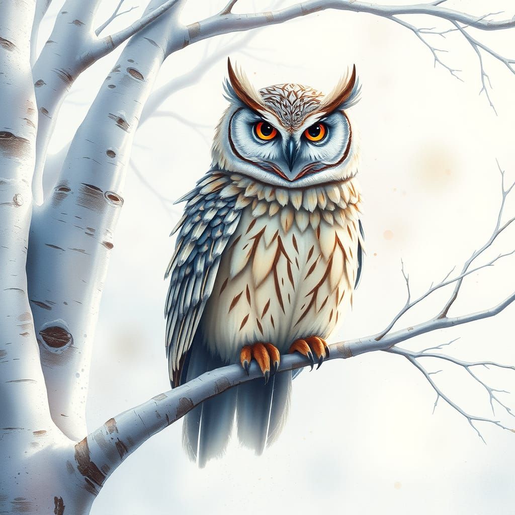 Iridescent Owl Perched on Spectral Tree