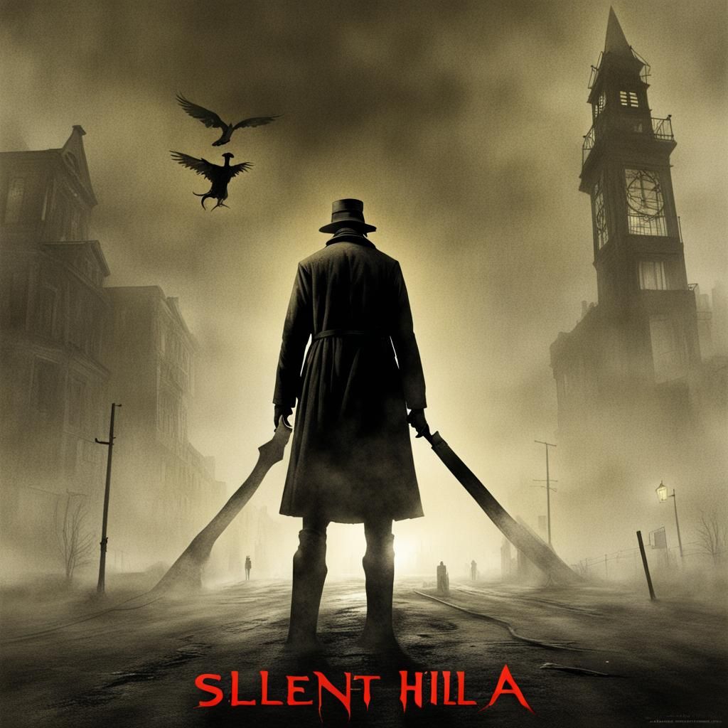 Silent Hill Horror Film Poster: Gothic Horror Style
