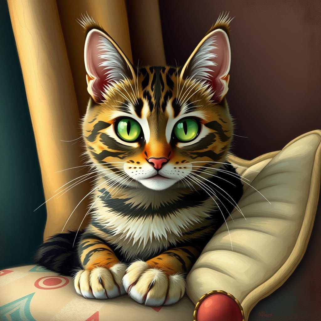 Tabby Cat Portrait in Contemporary Illustration Style