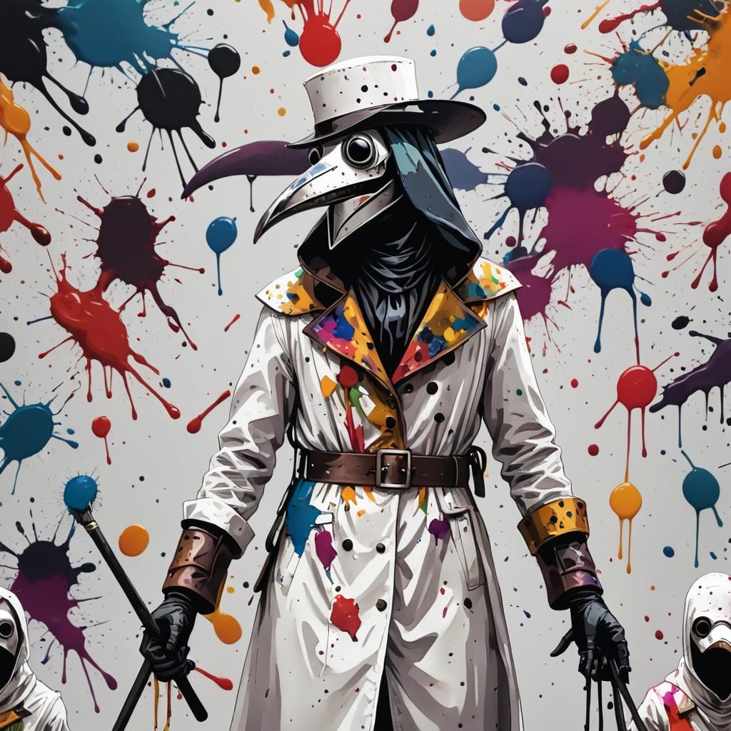 Cartoon Plague Doctor Splattered with Paint