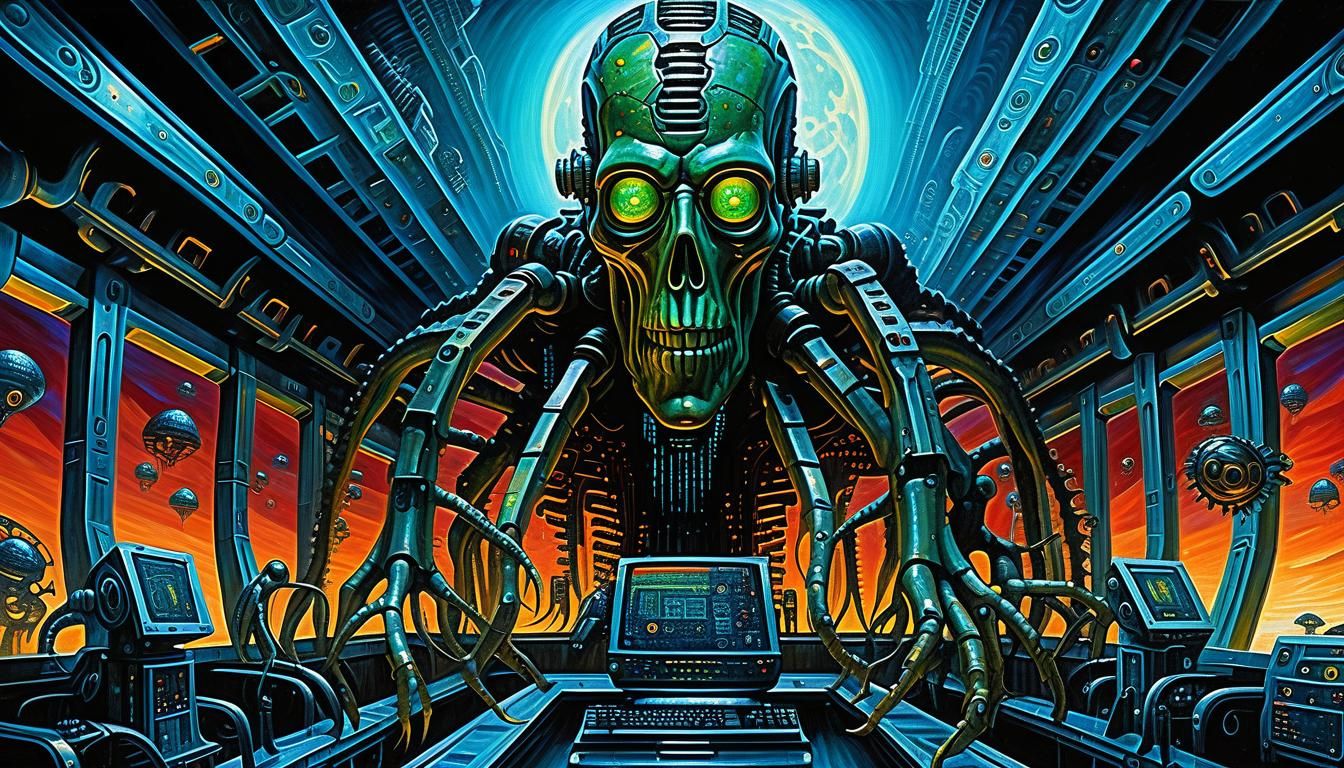 Steampunk Skynet: A Futuristic Oil Painting