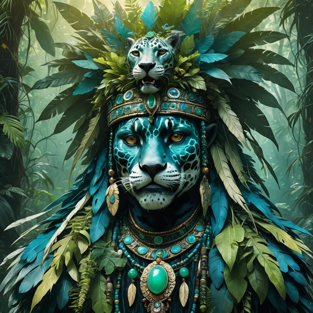 Jaguar Shaman in Glowing Jungle: Surreal 3D Art