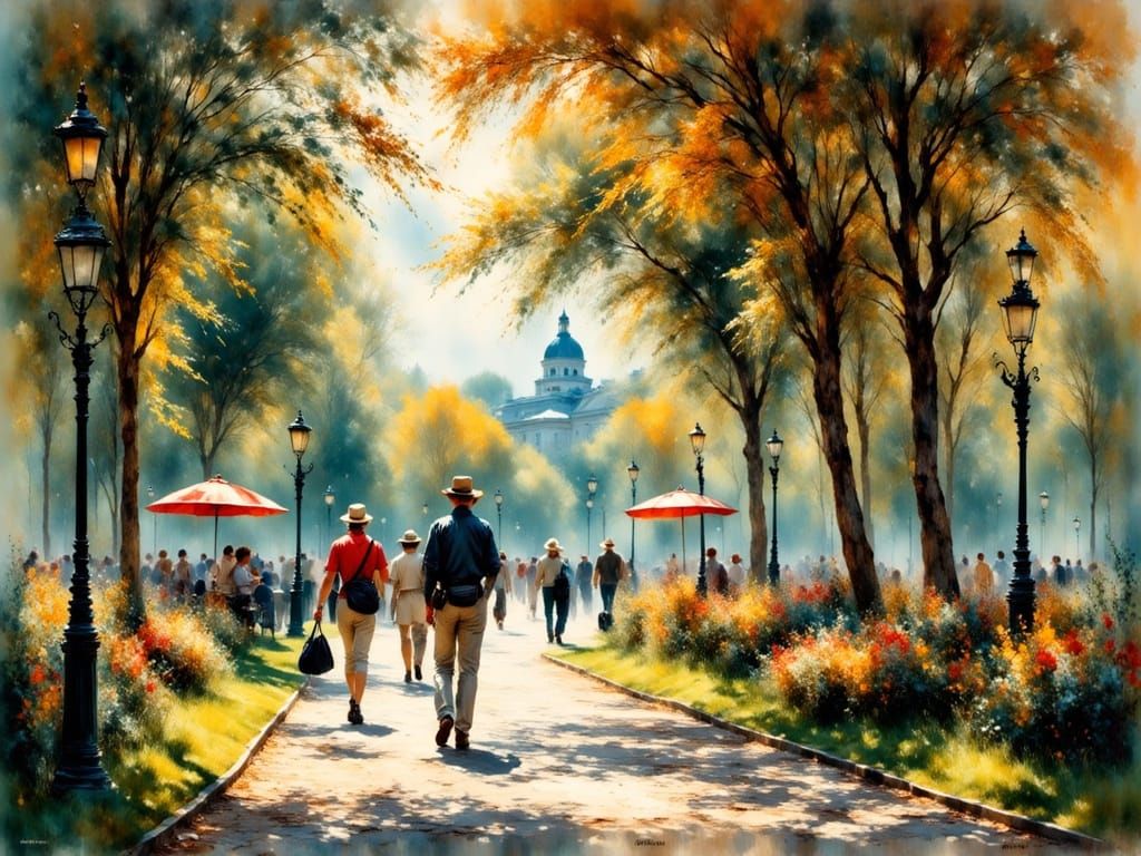 Park Scene in Pointillist Style with Animations