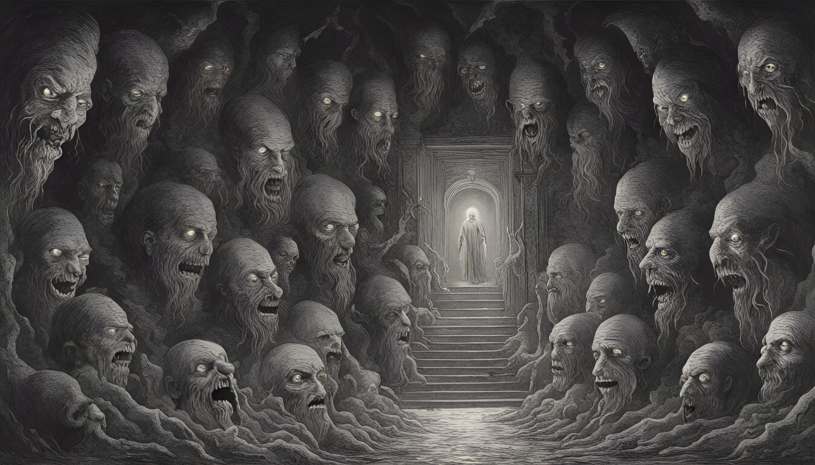 Sinister Entrance to Hell with Glowing Eyes