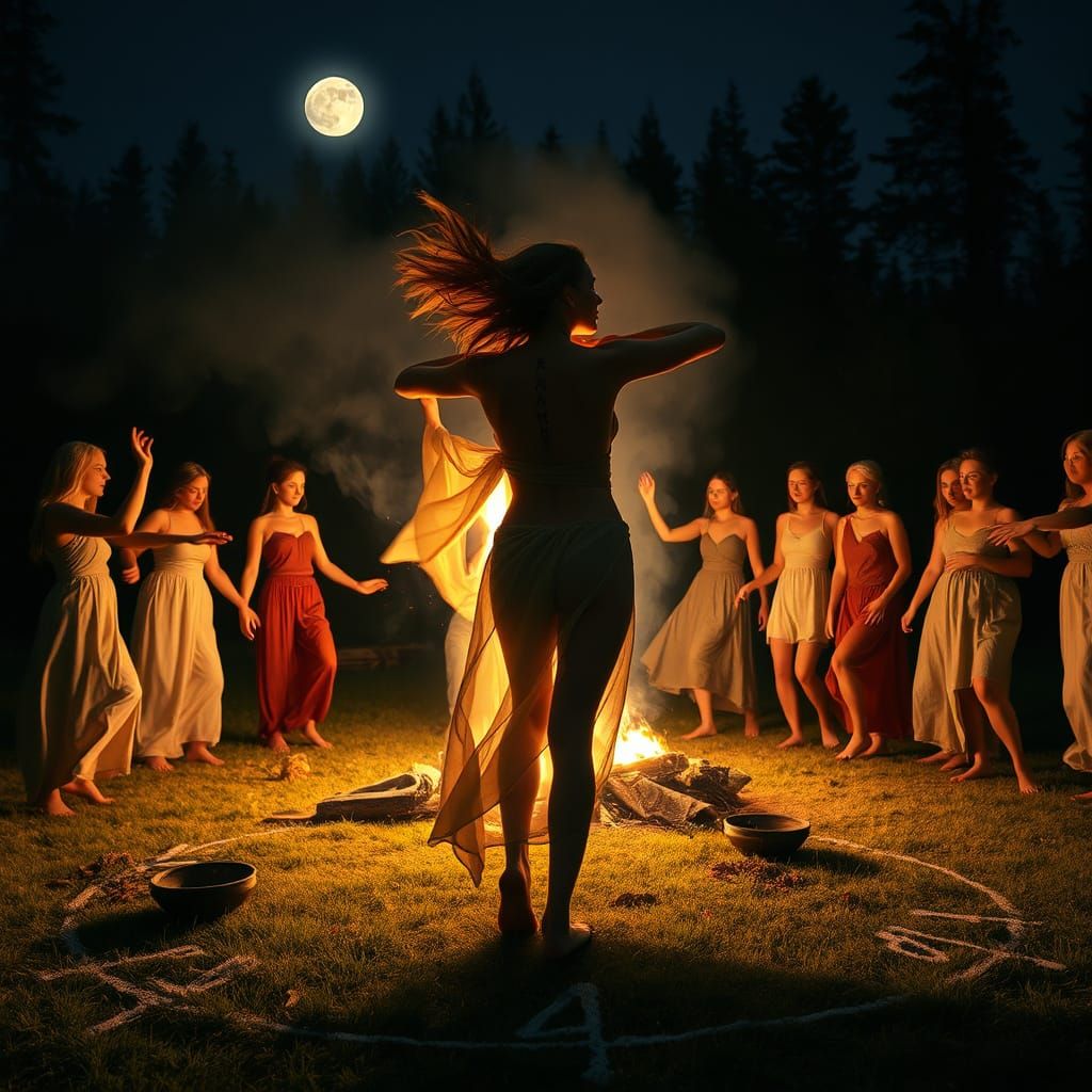 Mystical Slavic Midsummer Ritual with Dancing Women