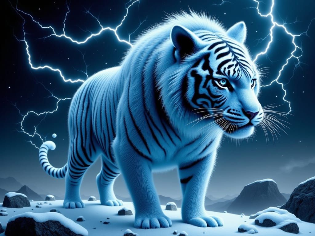Electric Tiger Materializes from Frosty Lightning