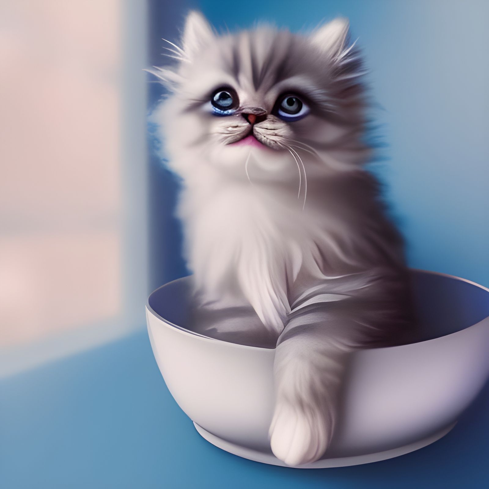 Fluffy Kitten in Teacup: Hyperrealistic Splash Art