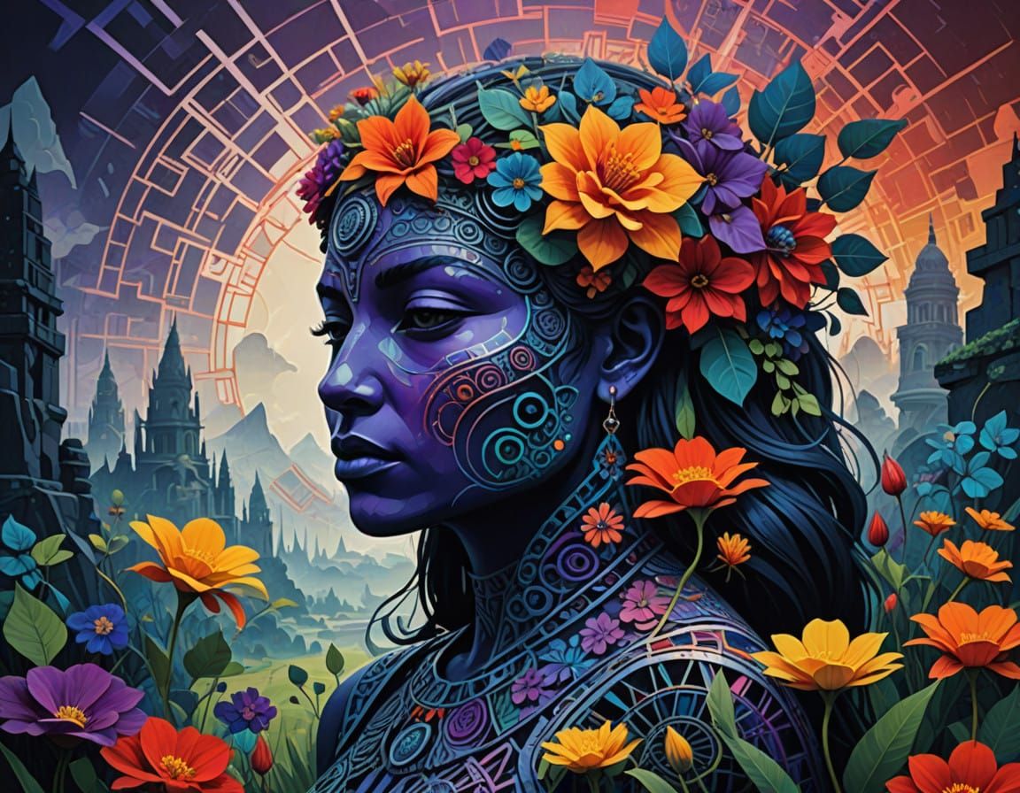 Cosmic Dreamscape in Vibrant Hues, Inspired by Norman Cornis...