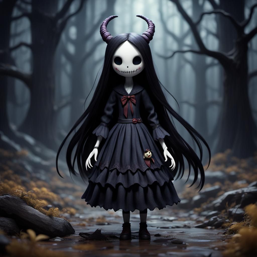 Demonic Slender Man Doll: Detailed Digital Painting