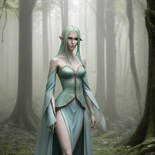 Sinister Elf in Wooded Clearing, Fantasy Art