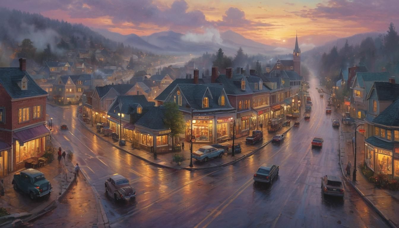 Ethereal Figure on Main Street in Watercolour Style