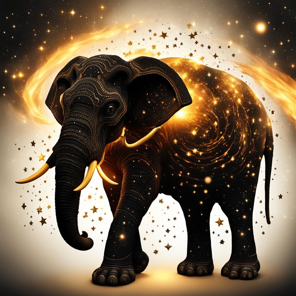 Fiery Golden Elephant in Black Hole
