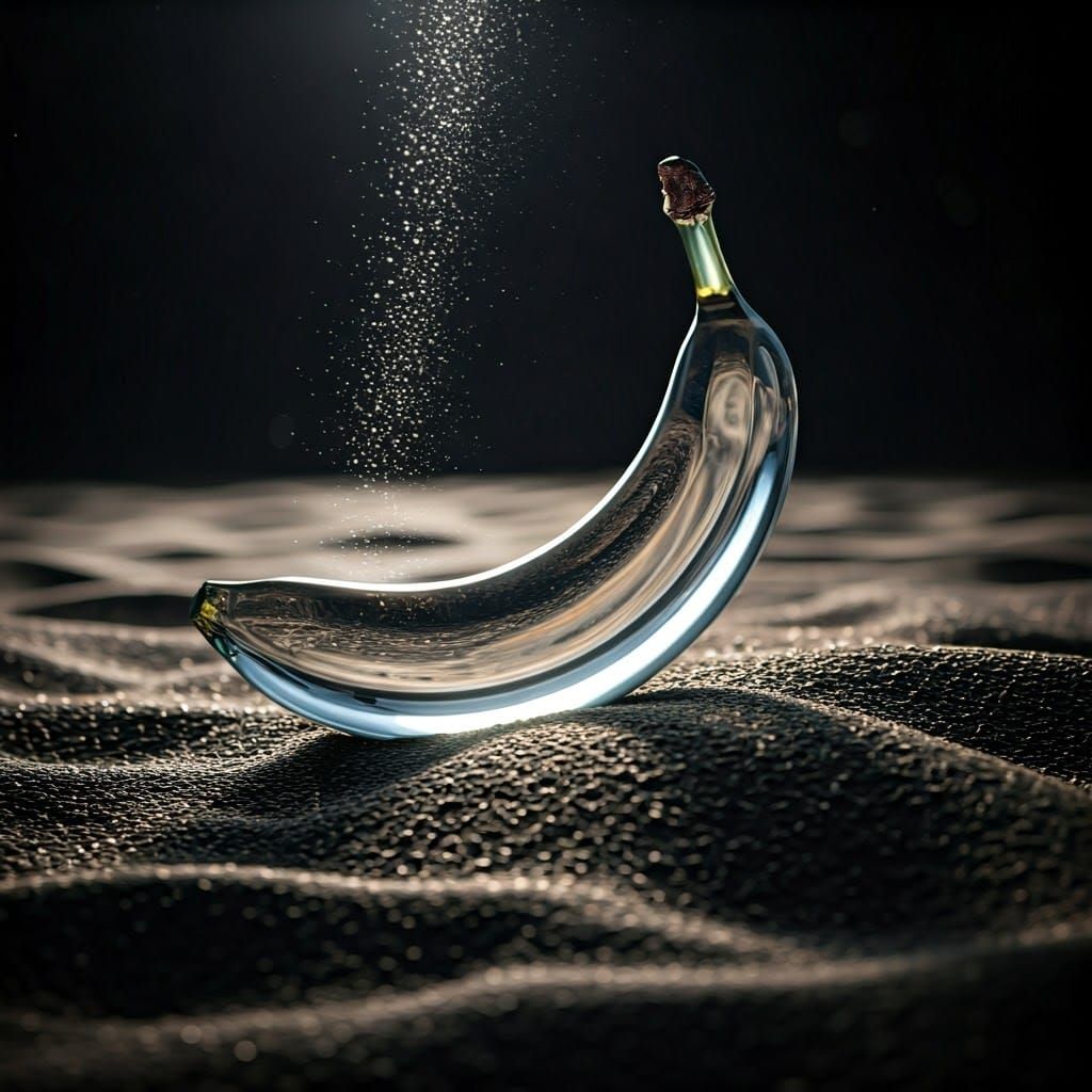 Crystal Banana Basks in Soft Light on Black Sand