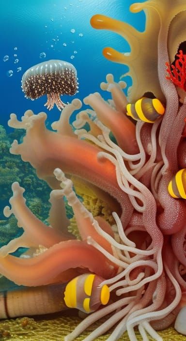 Underwater Volcanic Scene with Coconut Octopus