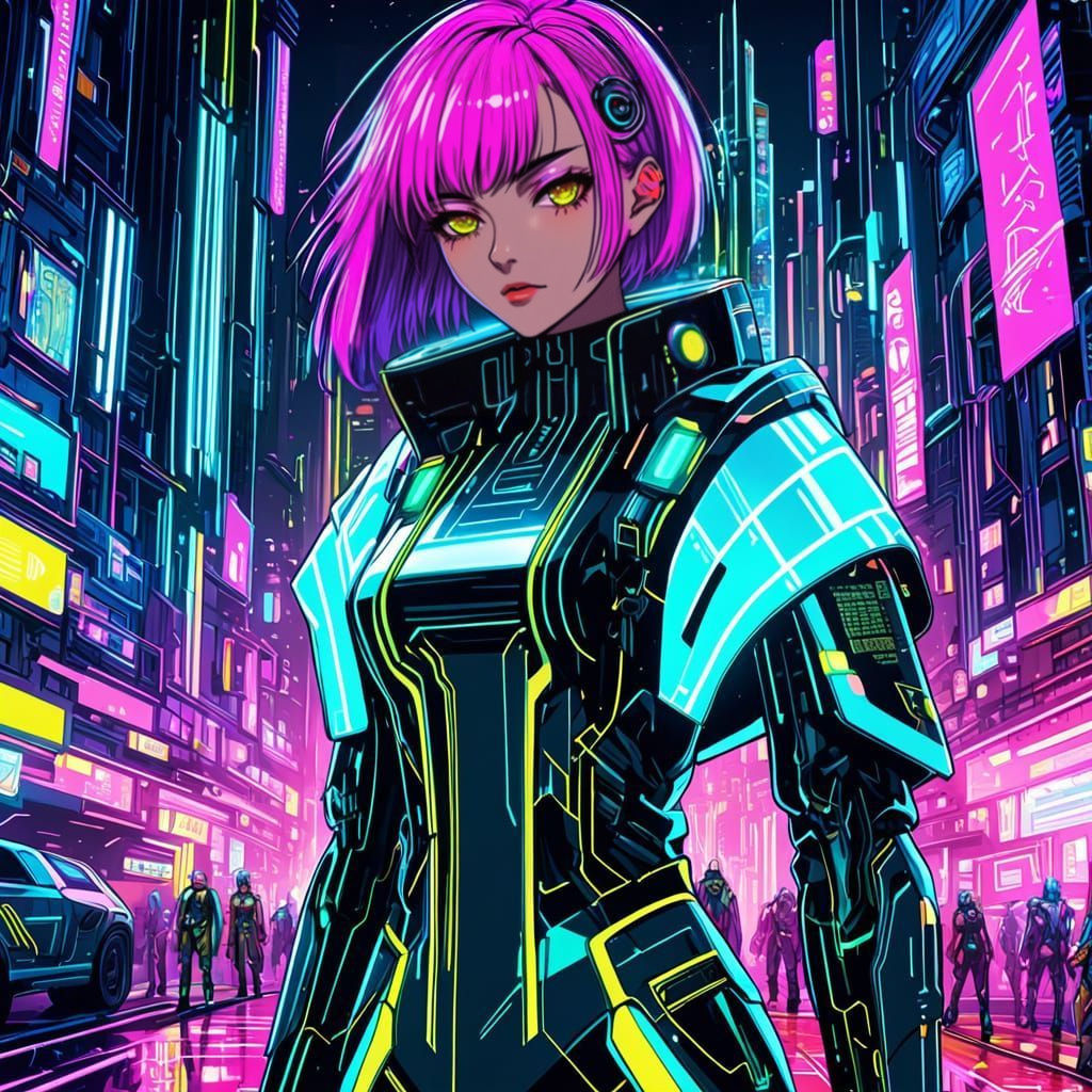 Neon Goddess in a Futuristic World