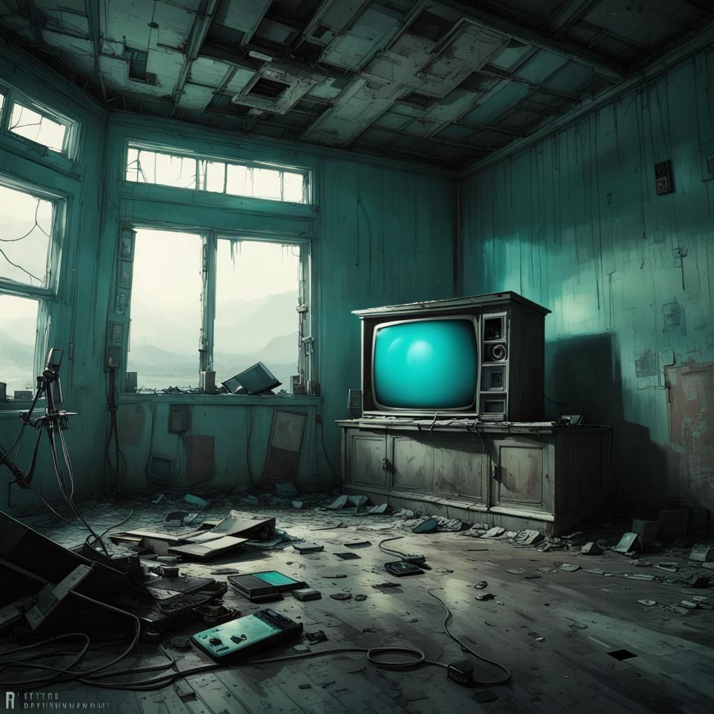 Post-Apocalyptic House with TV in Greg Rutkowski Style