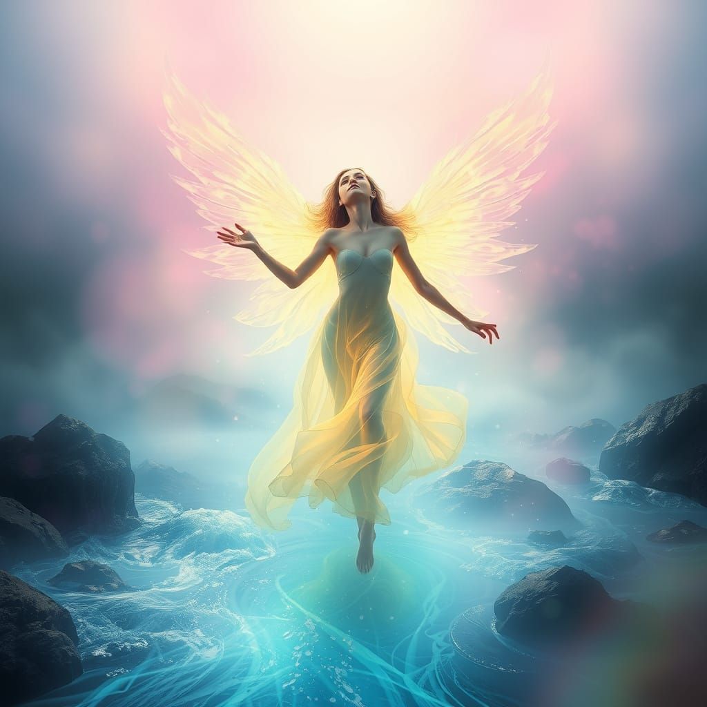 Ethereal Figure in Transformation: Surreal Airbrush Art