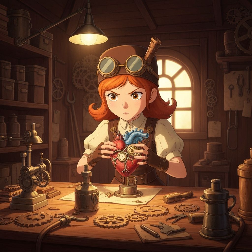 Steampunk Girl Tinkering with Clockwork Heart