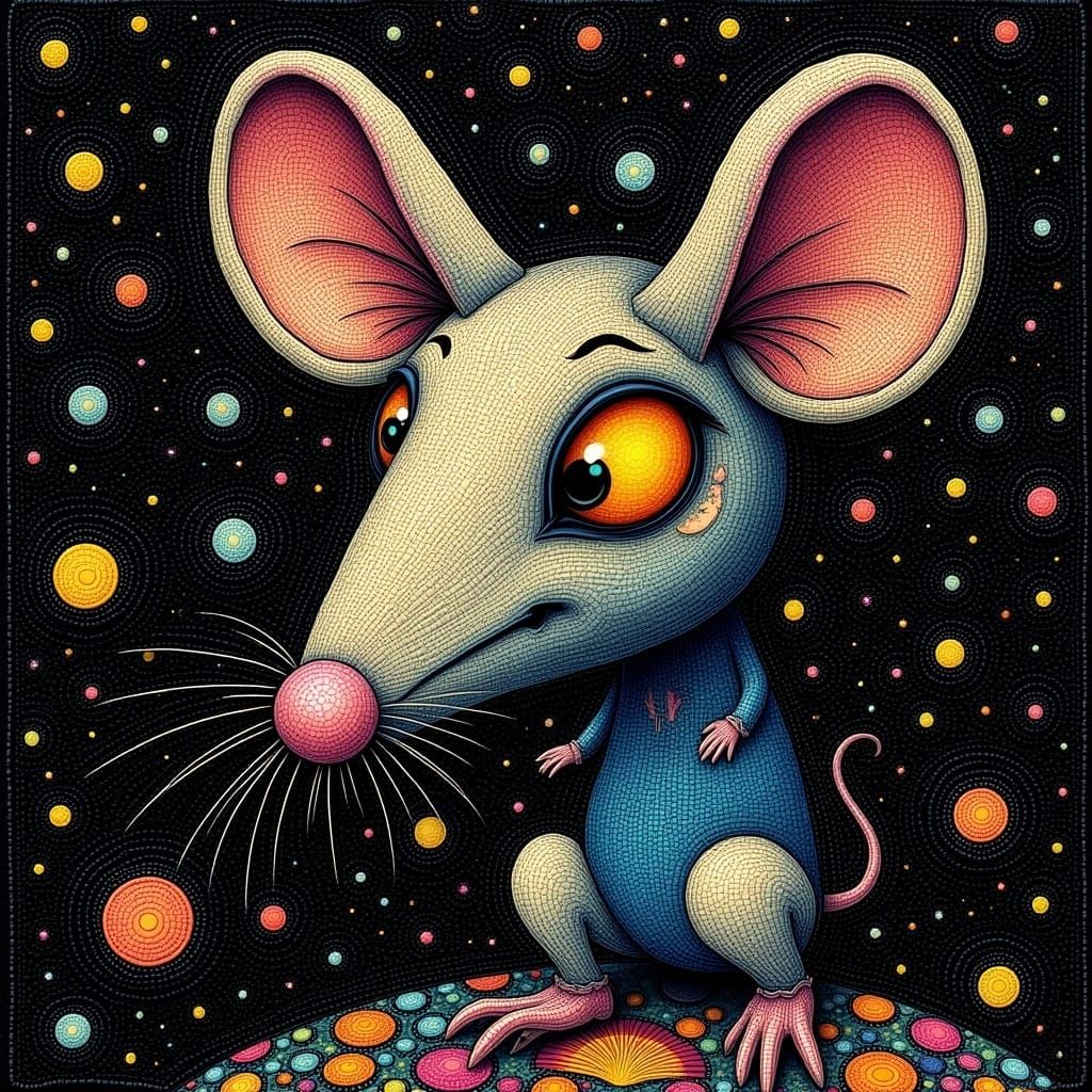 Whimsical Rat in Pointillism Style Digital Art
