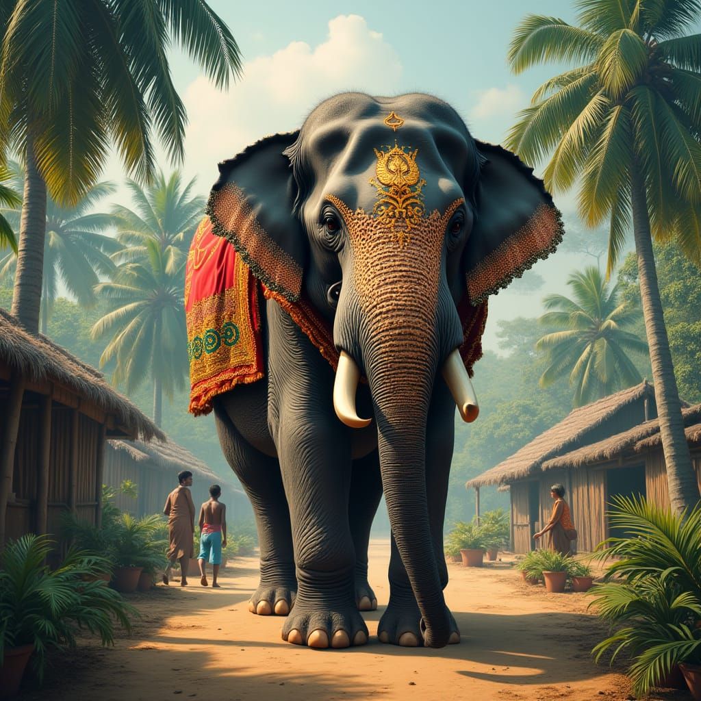 Majestic Kerala Village Elephant in Traditional Decorations