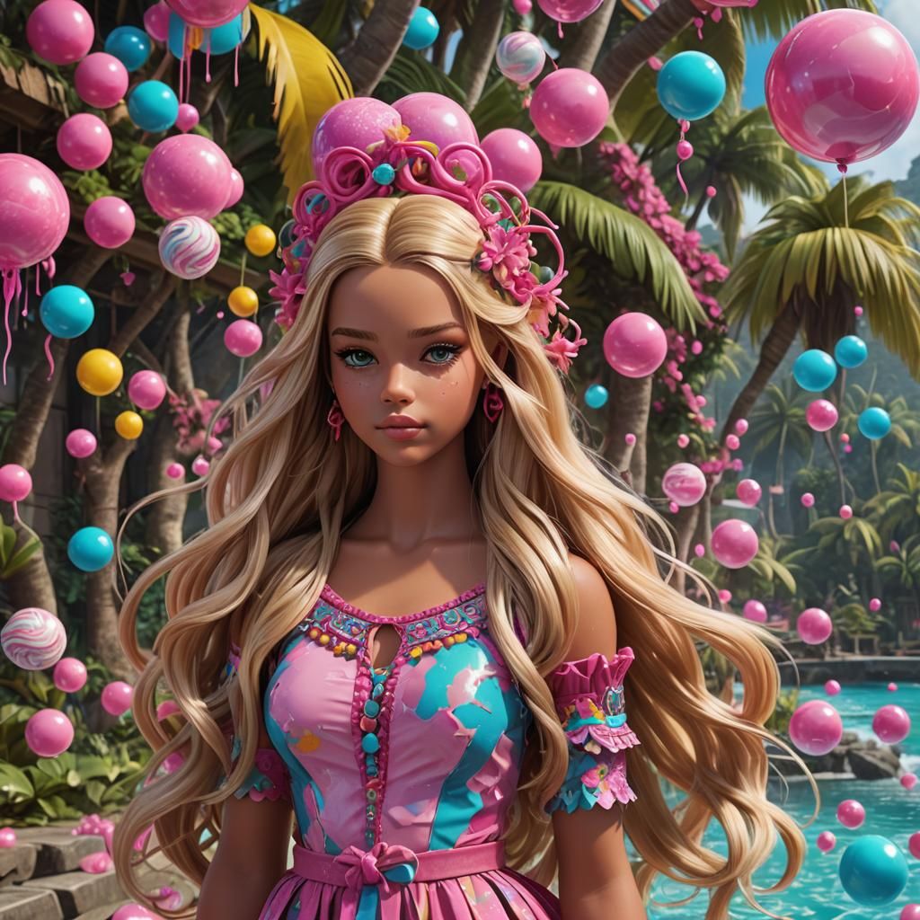 American Girl in Tropical Paradise - Fantasy Fashion Art