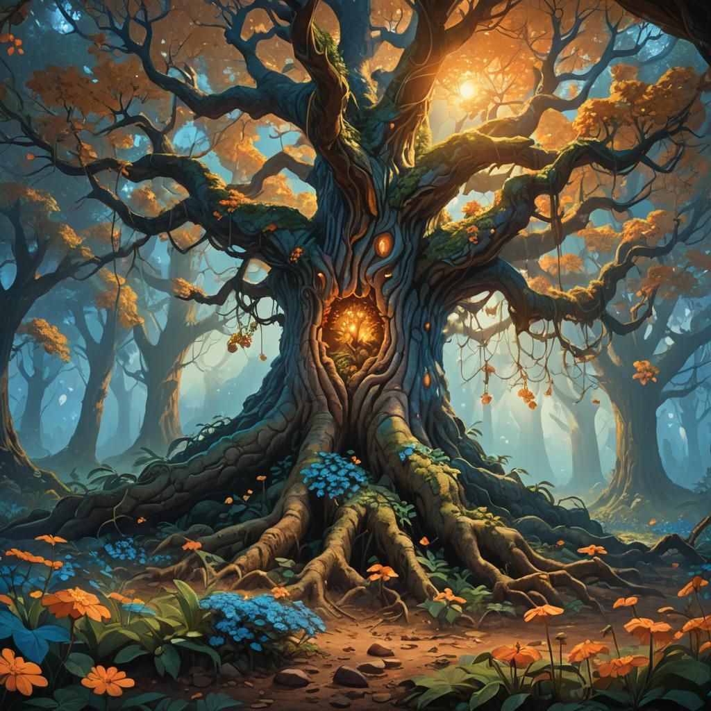 Mystical Tree Growing Groundnuts in Fantasy Forest