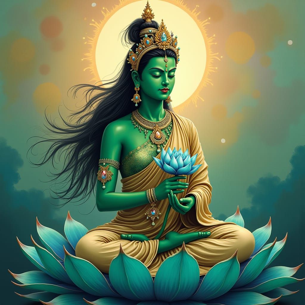 Green Tara in Maximalist Cinematic Style